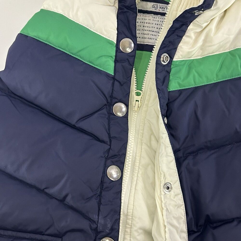 Old Navy Down Puffer Vest Women's Large Green Blue White Zips & Snaps Y2K 90s - Picture 4 of 9
